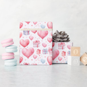 Roze Hartballonnen en Cadeaudozen Waterverf Cadeaupapier