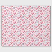 Roze Hartballonnen en Cadeaudozen Waterverf Cadeaupapier (Vlak)