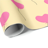 Roze hartballonnen op gele achtergrond cadeaupapier (Rol Hoek)