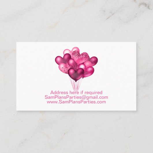 Roze hartballonnen visitekaartje (Achterkant)