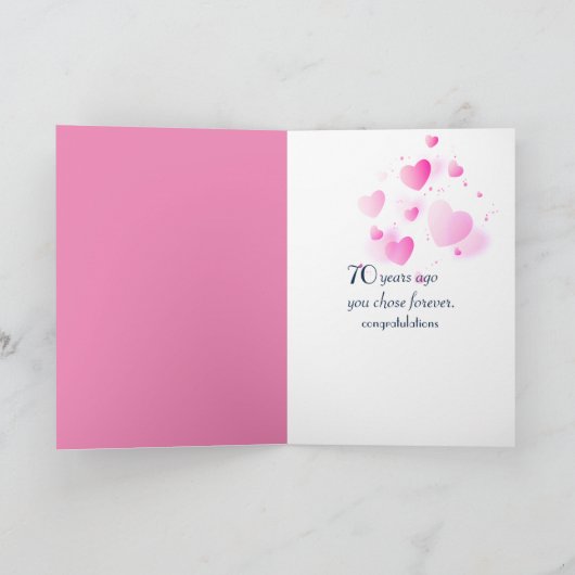 Roze hartbellen ter gelegenheid van 70-jarig jubil kaart (Binnen)