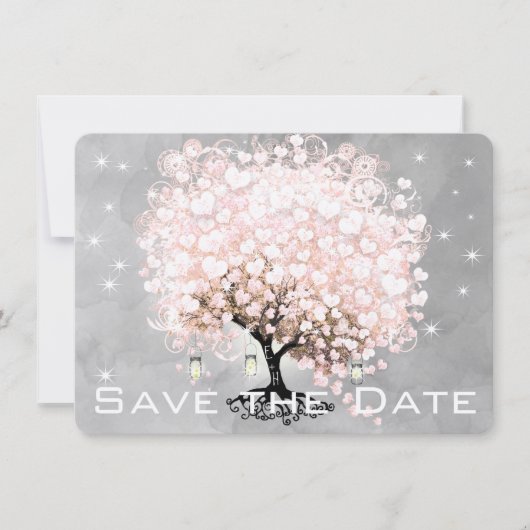 Roze Hartblad Boom Bewaar de Datum Save The Date (Voorkant)