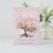 Roze Hartblad Boom Dank Je Bedankkaart (Staand voorkant)