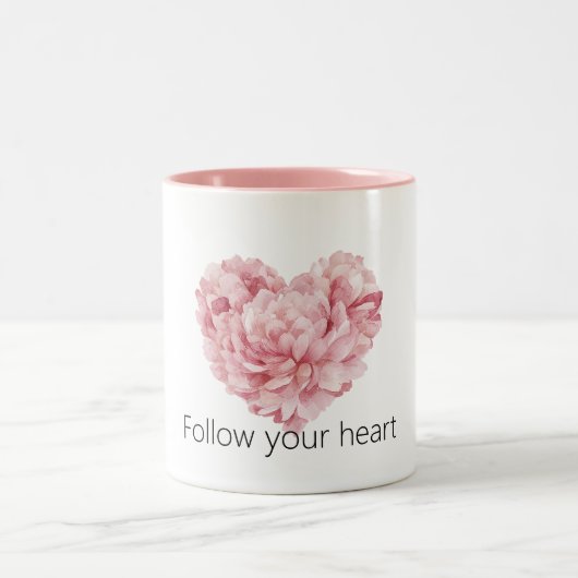 Roze Hartbloem Tweekleurige Koffiemok (Center)