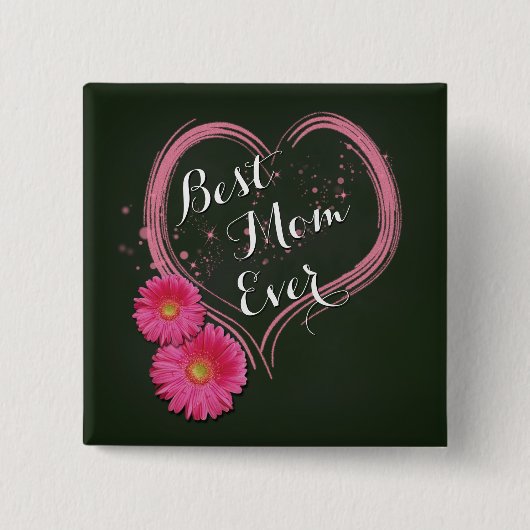 Roze hartbloemen Moederdag - Button (Voorkant)