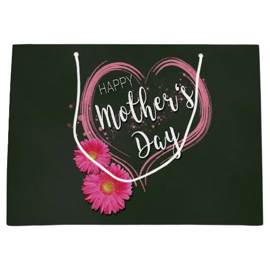 Roze hartbloemen Moederdag - Grote Gift Bag Large Cadeautasje (Voorkant)