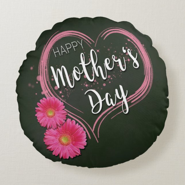Roze hartbloemen Moederdag - Ronde piloot Rond Kussen (Voorkant)