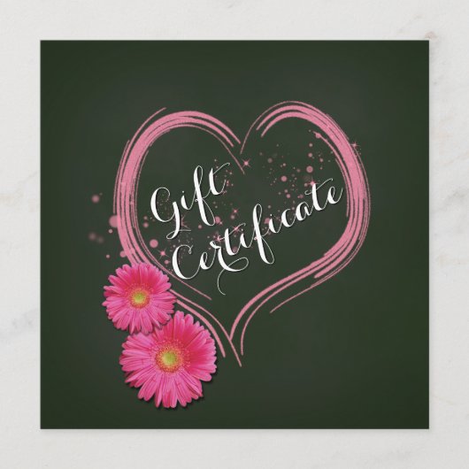 Roze hartbloemen Valentijnsdag cadeaubon (Voorkant)