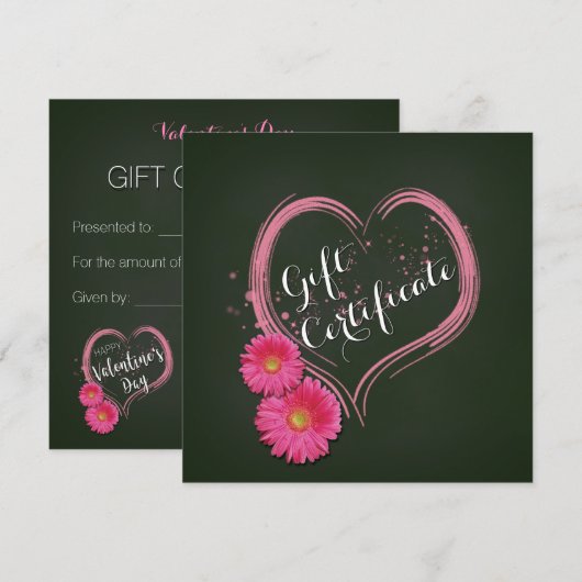 Roze hartbloemen Valentijnsdag cadeaubon (Voorkant / Achterkant)