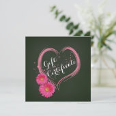 Roze hartbloemen Valentijnsdag cadeaubon (Staand voorkant)