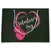 Roze hartbloemen Valentijnsdag Grote Gift Bag Large Cadeautasje (Voorkant)