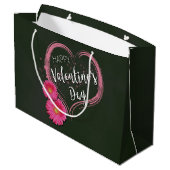 Roze hartbloemen Valentijnsdag Grote Gift Bag Large Cadeautasje (Achterkant Gekanteld)