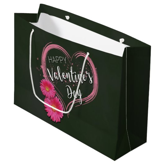 Roze hartbloemen Valentijnsdag Grote Gift Bag Large Cadeautasje (Voorkant Gekanteld)