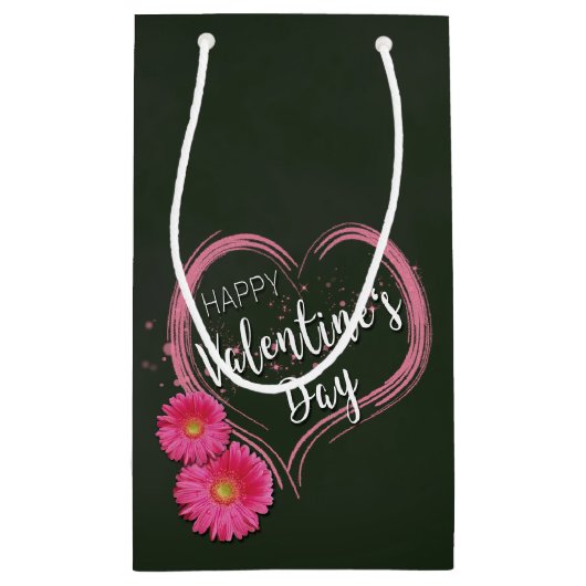 Roze hartbloemen Valentijnsdag Small Gift Bag Klein Cadeauzakje (Achterkant)