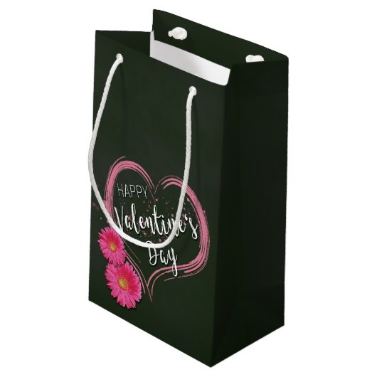 Roze hartbloemen Valentijnsdag Small Gift Bag Klein Cadeauzakje (Achterkant Gekanteld)