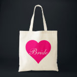 Roze hartbride tote bag<br><div class="desc">Deze gepersonaliseerde naam monogram schattige  canvas tas is het beste cadeauidee voor bruid en bruidsmeisje op bruiloften.</div>