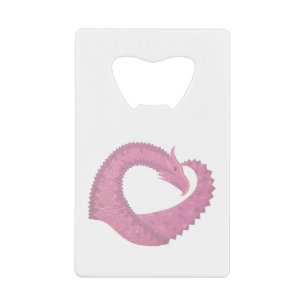Roze hartdraak op wit creditkaart flessenopener