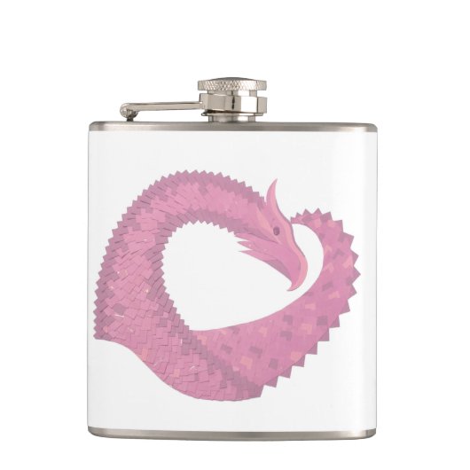 Roze hartdraak op wit heupfles (Voorkant)