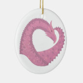 Roze hartdraak op wit keramisch ornament (Rechts)