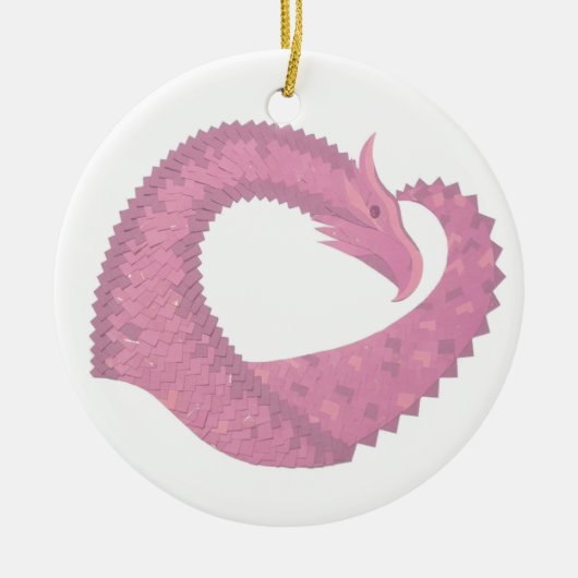 Roze hartdraak op wit keramisch ornament (Voorkant)