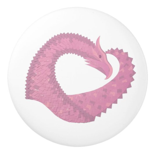 Roze hartdraak op wit keramische knop (Voorkant)