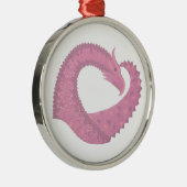 Roze hartdraak op wit metalen ornament (Rechts)