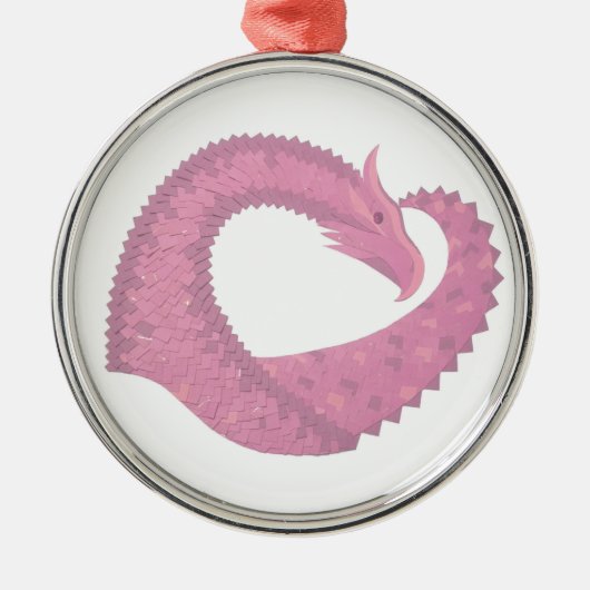 Roze hartdraak op wit metalen ornament (Voorkant)