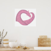 Roze hartdraak op wit poster (Keuken)