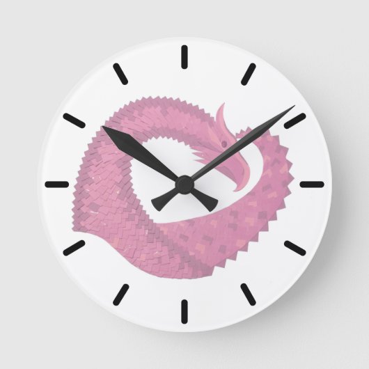 Roze hartdraak op wit ronde klok (Voorkant)