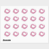 Roze hartdraak op wit ronde sticker (Vel)