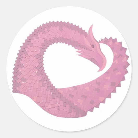 Roze hartdraak op wit ronde sticker (Voorkant)