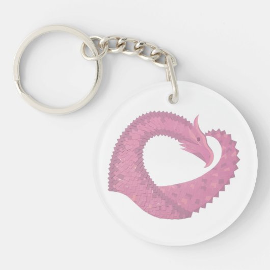 Roze hartdraak op wit sleutelhanger (Voorkant)