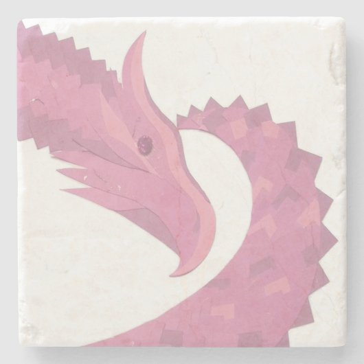 Roze hartdraak op wit stenen onderzetter (Voorkant)