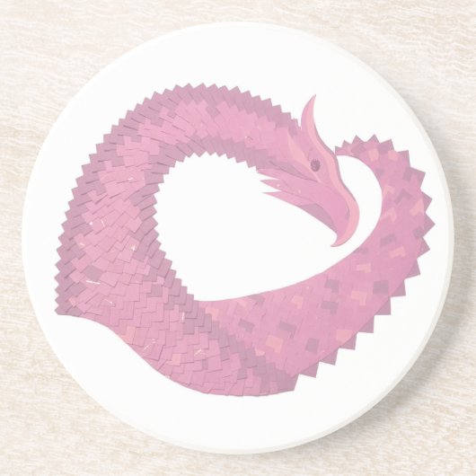 Roze hartdraak op wit zandsteen onderzetter (Voorkant)