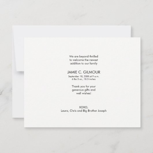 Roze Hartelijk dank Tweede baby geboortefoto colla Aankondiging (Achterkant)