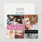 Roze Hartelijk dank Tweede baby geboortefoto colla Aankondiging (Voorkant / Achterkant)