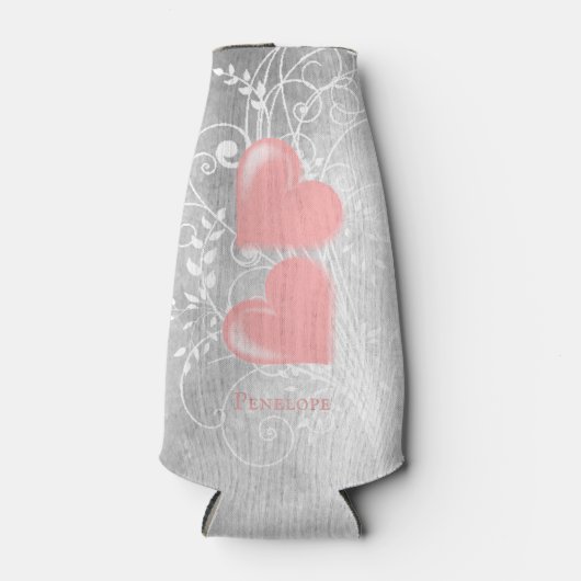 Roze harten Aangepaste flessenkoeler Flesjeskoeler (Voorkant)