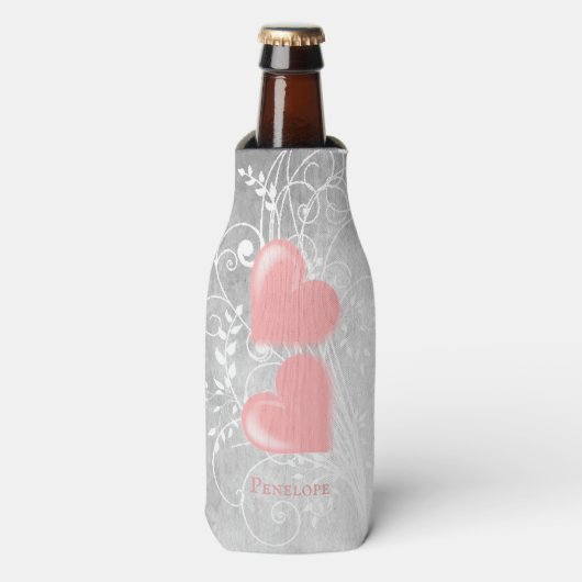 Roze harten Aangepaste flessenkoeler Flesjeskoeler (Fles Voorkant)