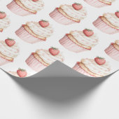 Roze Harten Aardbei Cupcake Cadeaupapier (Hoek)