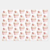 Roze Harten Aardbei Cupcake   Inpakpapier Vel (Voorkant)