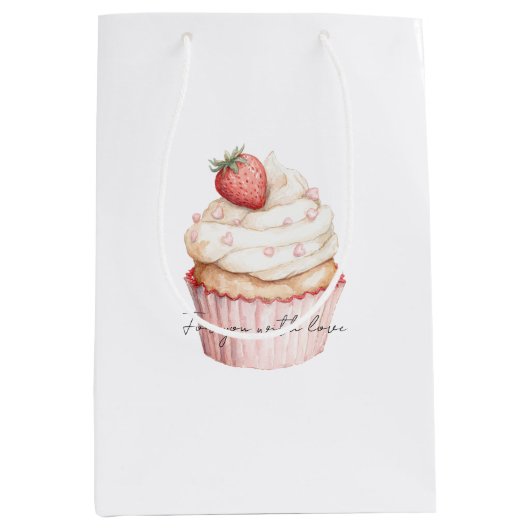 Roze Harten Aardbei Cupcake Medium Cadeauzakje (Voorkant)