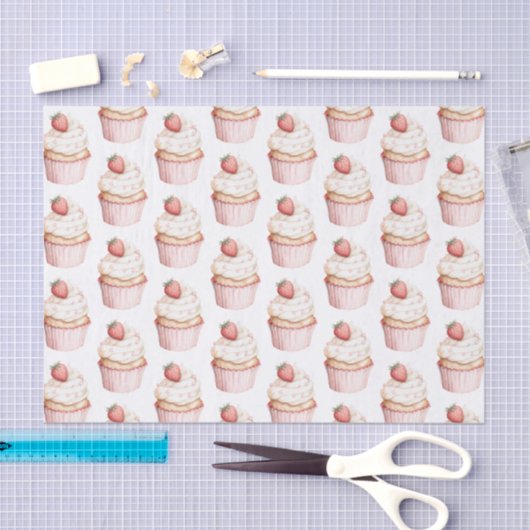 Roze Harten Aardbei Cupcake   Tissuepapier (Craft)