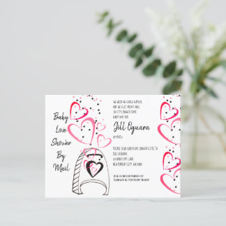Roze harten Baby shower per post nodigt Briefkaart