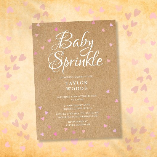  Roze Harten Baby Sprinkle Shower Rustiek Kaart