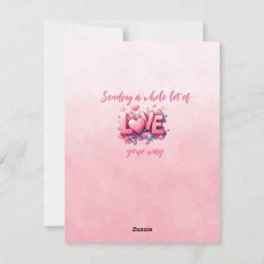 Roze harten ballonnen auto in roze feestdagenkaart (Achterkant)