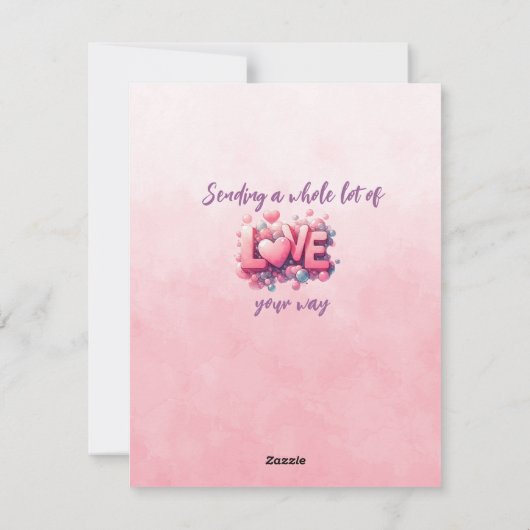 Roze harten ballonnen vrachtwagen in roze feestdagenkaart (Achterkant)