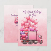 Roze harten ballonnen vrachtwagen in roze feestdagenkaart (Voorkant / Achterkant)