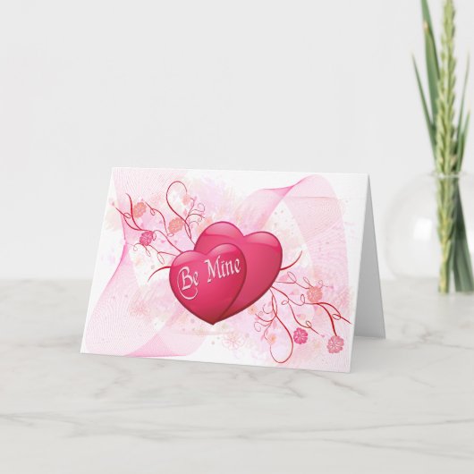 Roze Harten Be Mine Valentijn Kaart (Voorkant)