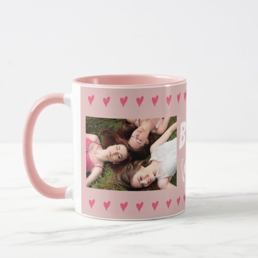 Roze harten Beste vrienden Typografie 2 Foto Mok (Links)