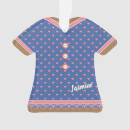 Roze harten Blauwe Dress Lace Trim op maat Ornament